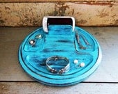 Valet Wood Turquoise Distressed Upcycled Vintage Round