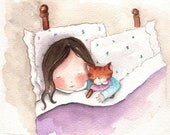 All Tucked In - Orginal Watercolor Illustration