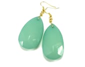 Large Seafoam Aqua Teal Briolette Statement Earrings, lightweight, Marine Raindrops