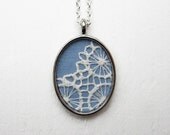 Spring Pastel Jewelry Sky Blue Necklace Aquamarine Baby Blue Bridal Jewelry Blue Wedding White Lace Jewelry, Silver Blue Pendant