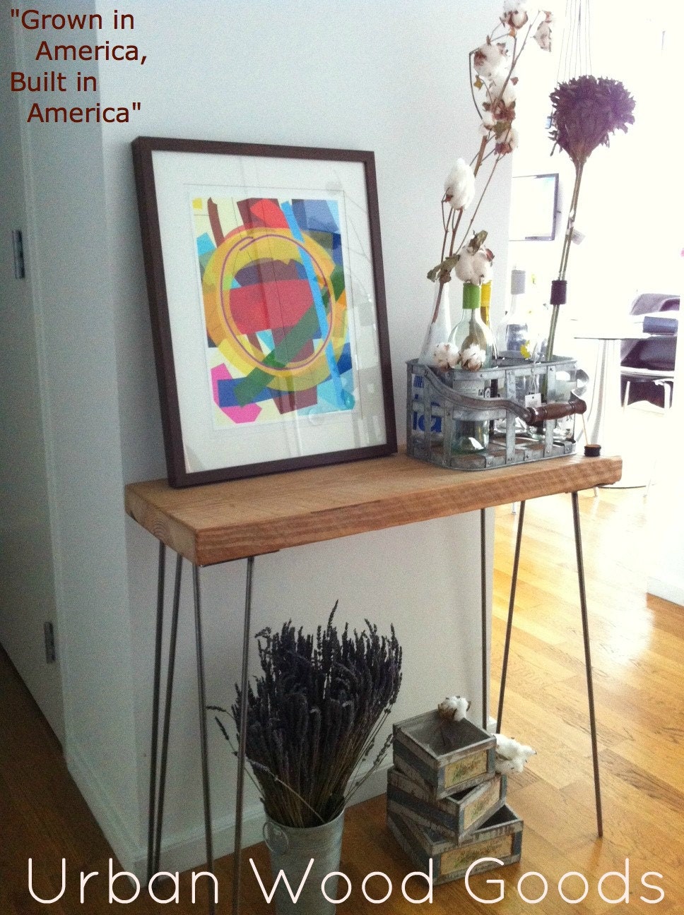 Reclaimed Wood Console Table w/ Hairpin legs, Ships Fast and Free (Standard 1.65" top, 3ft  x 11.5 "w x30 "h)