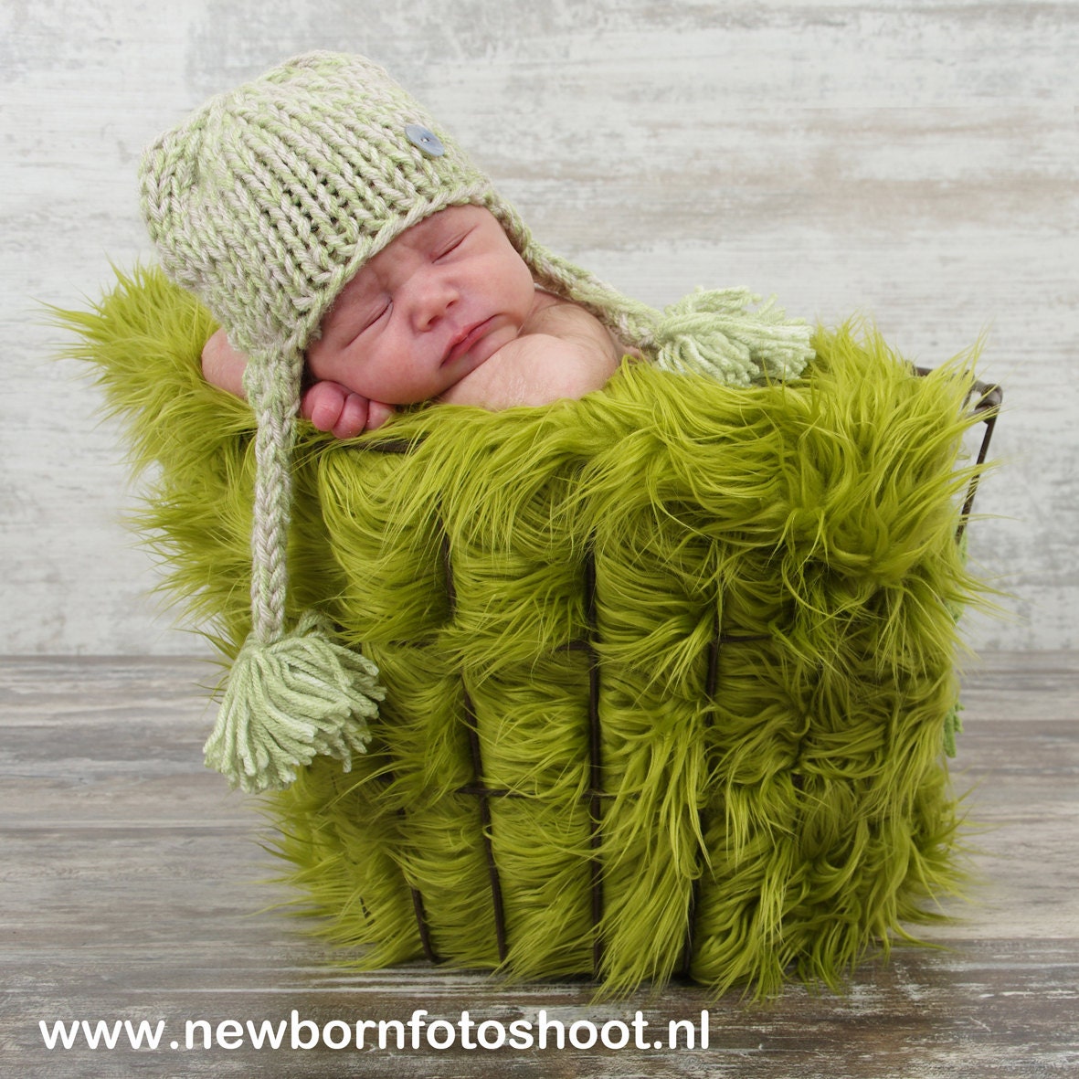 Olive Green Newborn Baby Boy or Girl  Mongolian 3" Pile Faux Fur Blanket, Great for photo prop - EcoStreet