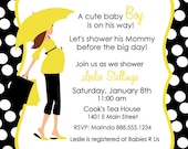 Custom Chic Baby Shower Invitation with Mommy Silhouette Card Invite Black Yellow Polka Dots Digital card YOU PRINT printable girl or boy