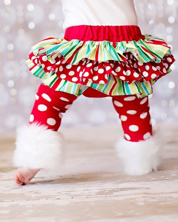 Christmas red green and white striped and polka dot bloomers diaper cover for baby newborn infant toddler girl