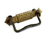 Victorian Furniture Hardware Antique Stamped Brass Eastlake Drawer Pull LAST ONE Complete Pull