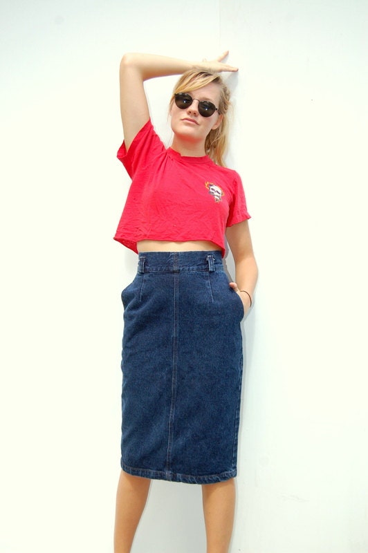 Dark denim high waist pencil skirt 1990s