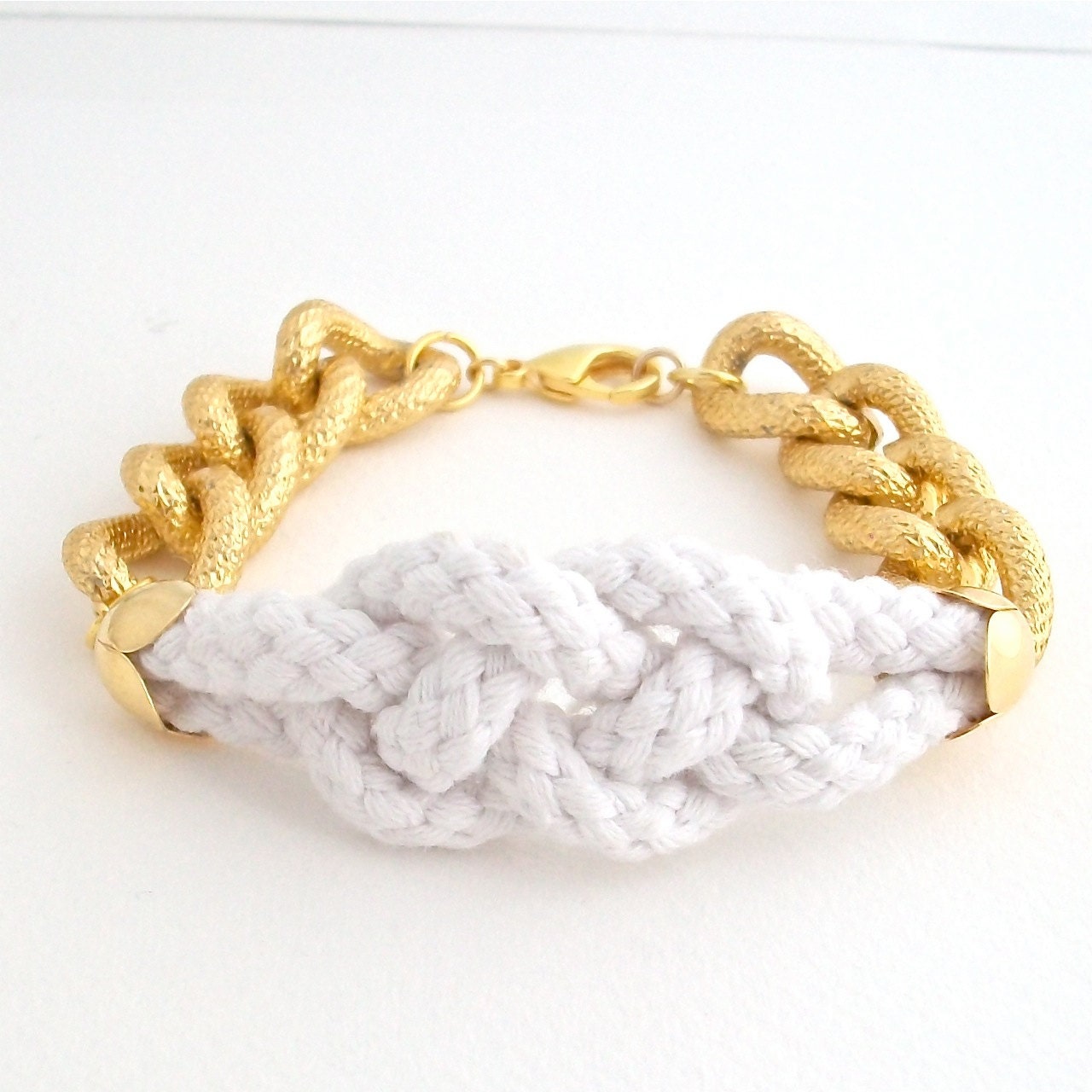 white rope sailors knot & gold chunky chain bracelet -- Khloe Bracelet --  handmade jewelry by MoshPoshDesigns