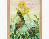 Original Mermaid Art "She Lives In The Sea" Mixed Media 16x20 matted