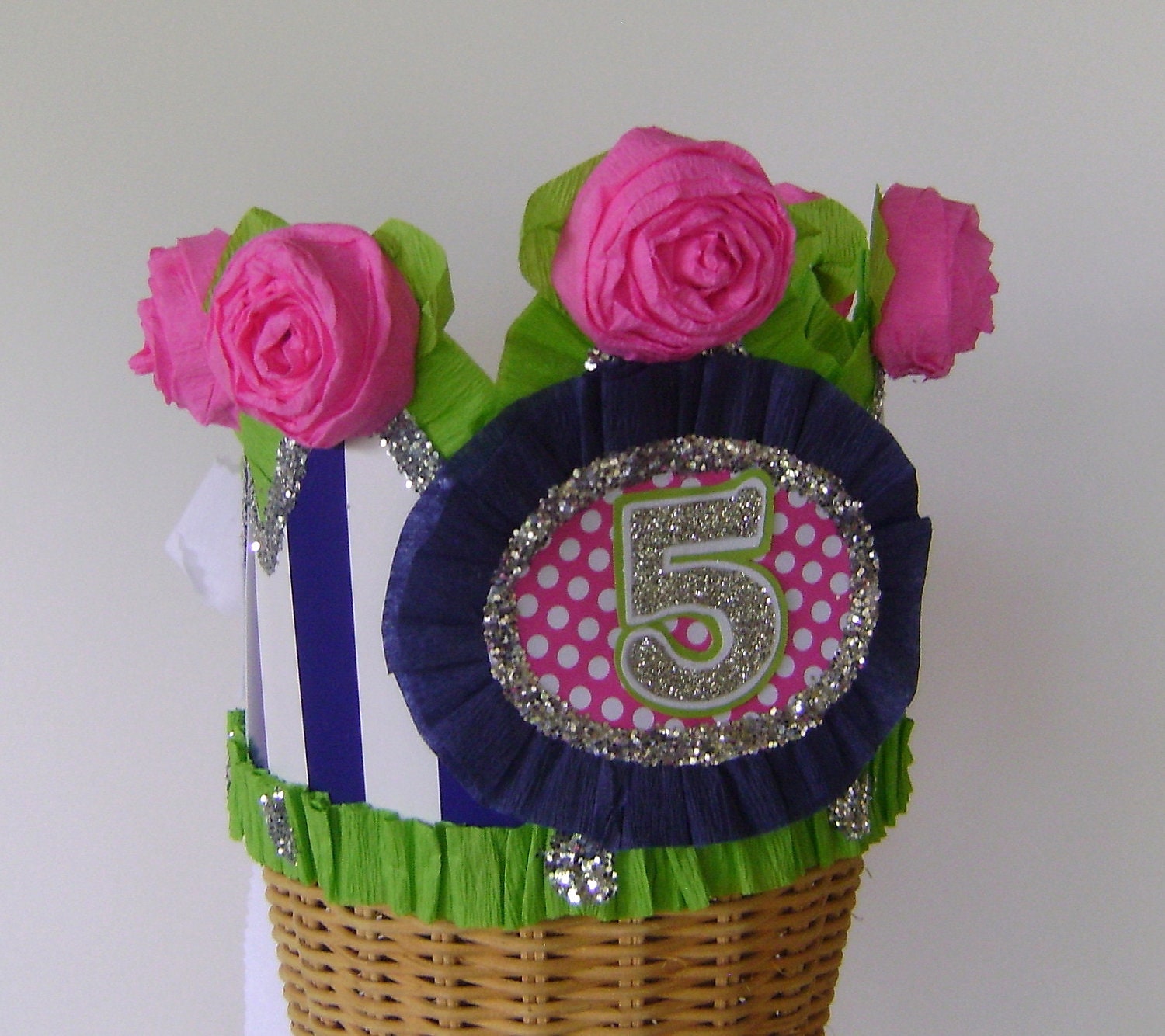 Birthday Crown Birthday Hat Navy,pink and lime 5th Birthday or customize with any number or banner Adult or Child Il_170x135