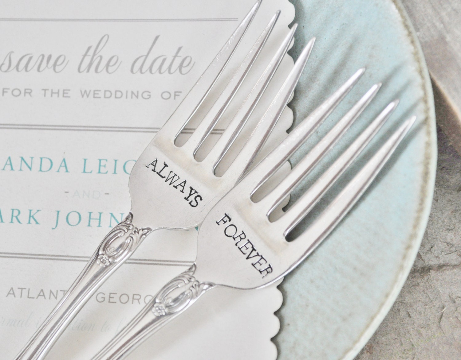 FOREVER & ALWAYS - Vintage Wedding Cake Forks Personalized with Your Wedding Date by jessicaNdesigns on Etsy