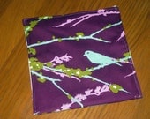 reusable cloth sandwich bag baggie pouch - aviary lilac sparrows