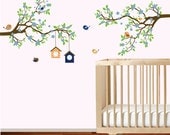 Branch wall decal - Baby nursery tree branch decal flowers birds wall decal sticker