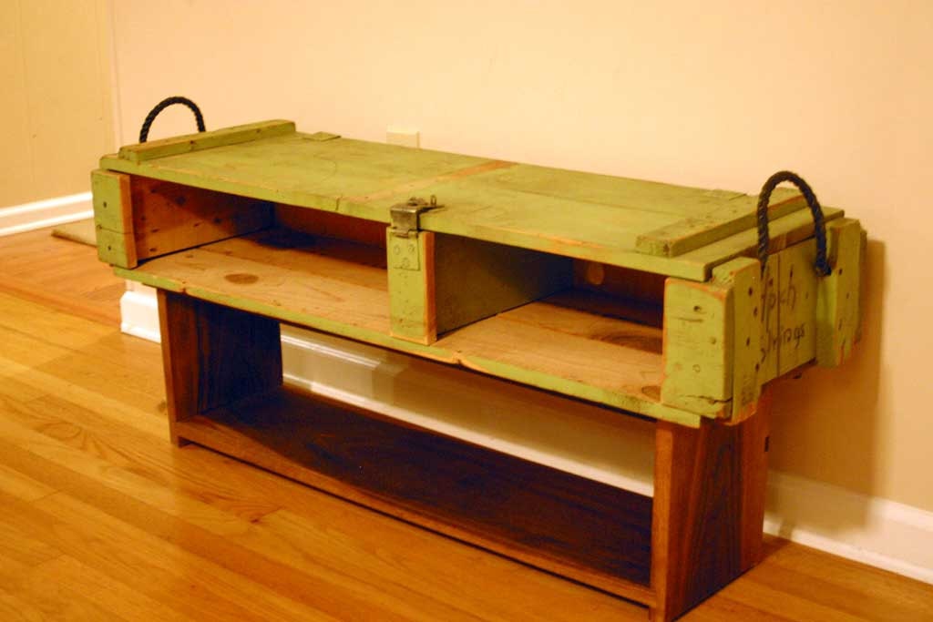entertainment center made from 1968 ammunition crate and black walnut