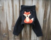 Upcycled Cashmere Longies  Diaper Cover With Added Doubler Black With Fox Applique SMALL 3-6M Kidsgogreen