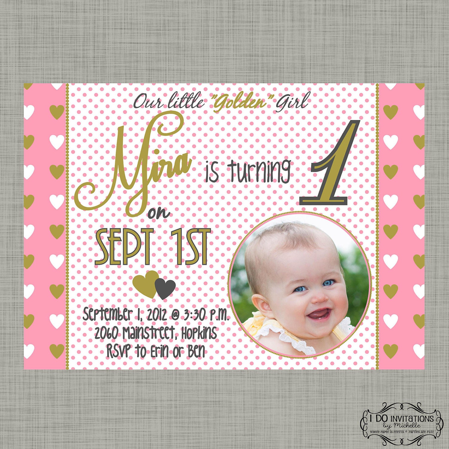 Girl Golden Birthday Invitation - Pink & Gold - Digital File Il_570xn