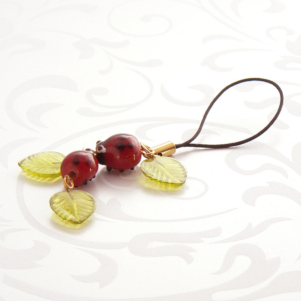 Bead Lanyard - Red Ladybug, Phone Charm / Purse Charm