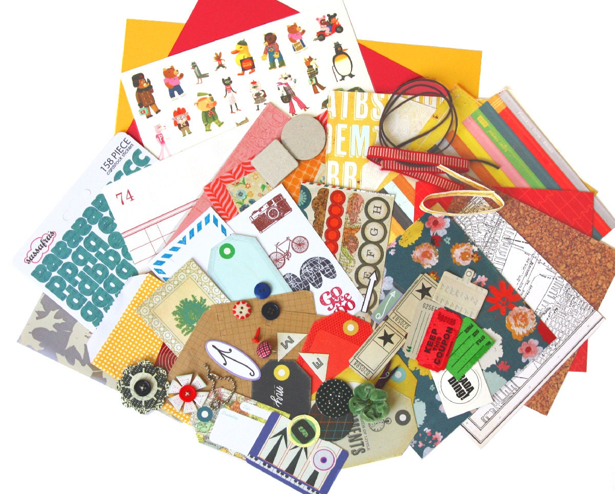 Crate Paper Story Teller Scrapbook blue red yellow and blue  kit