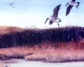 Geese Landing in the Marsh 6 x 6 Ceramic Tile