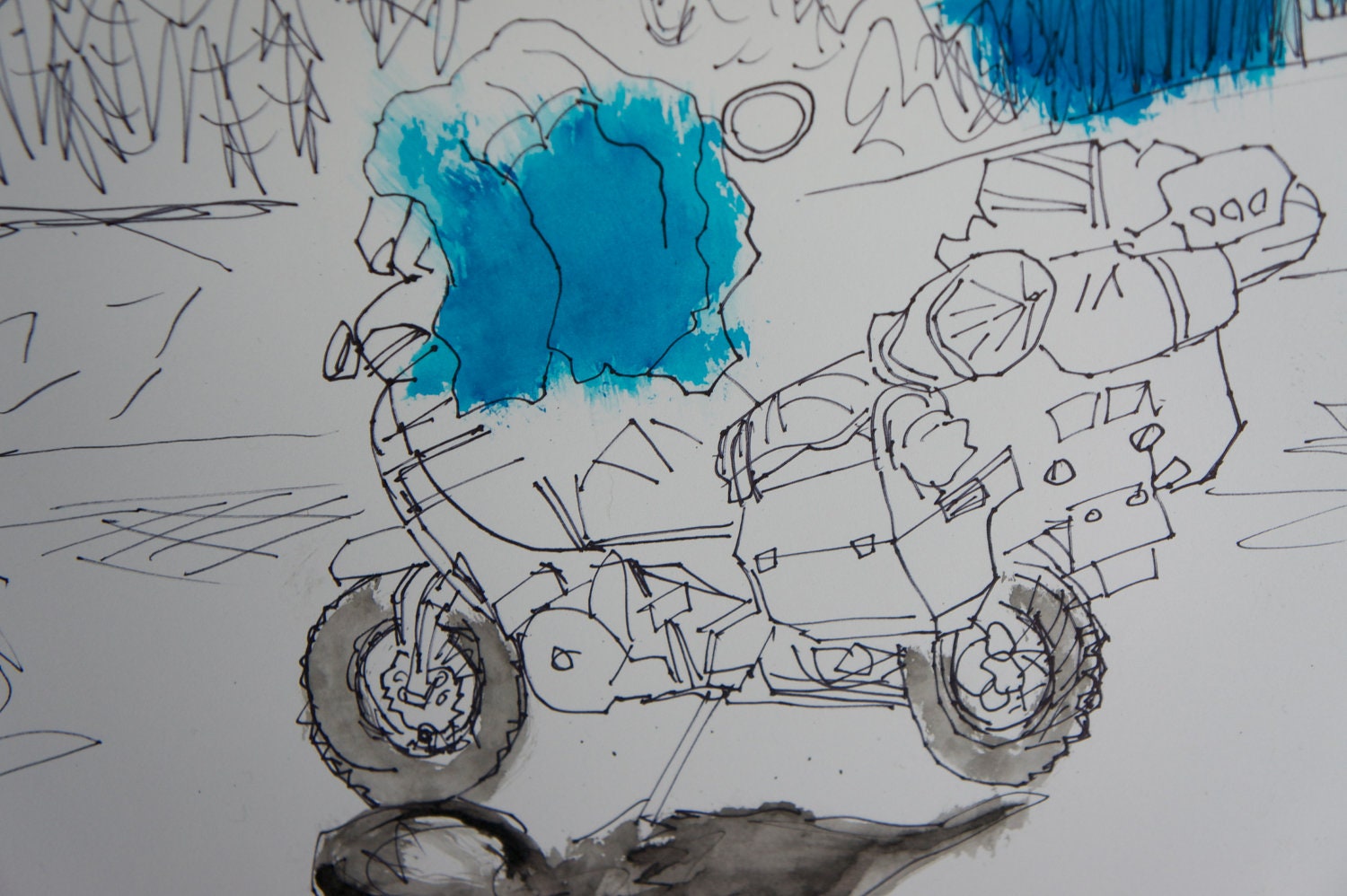 Motorcycle in parking lot in front of the Yukon River Cafe