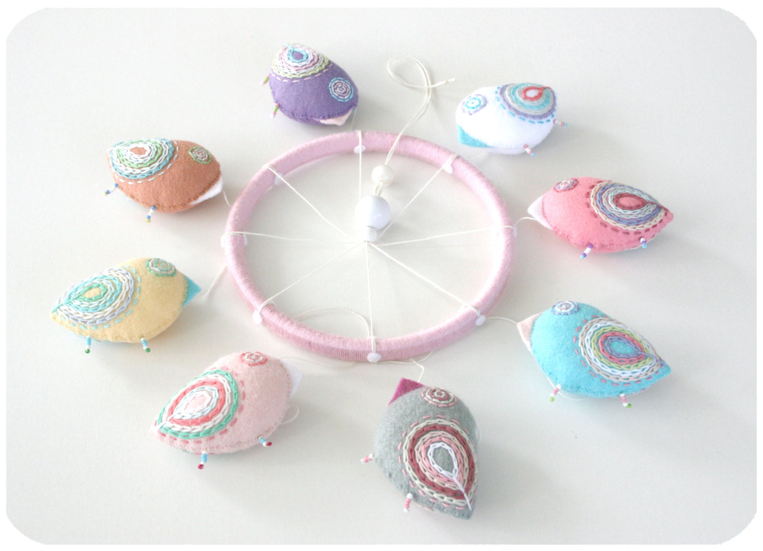 mobile pastel felt 8 birds