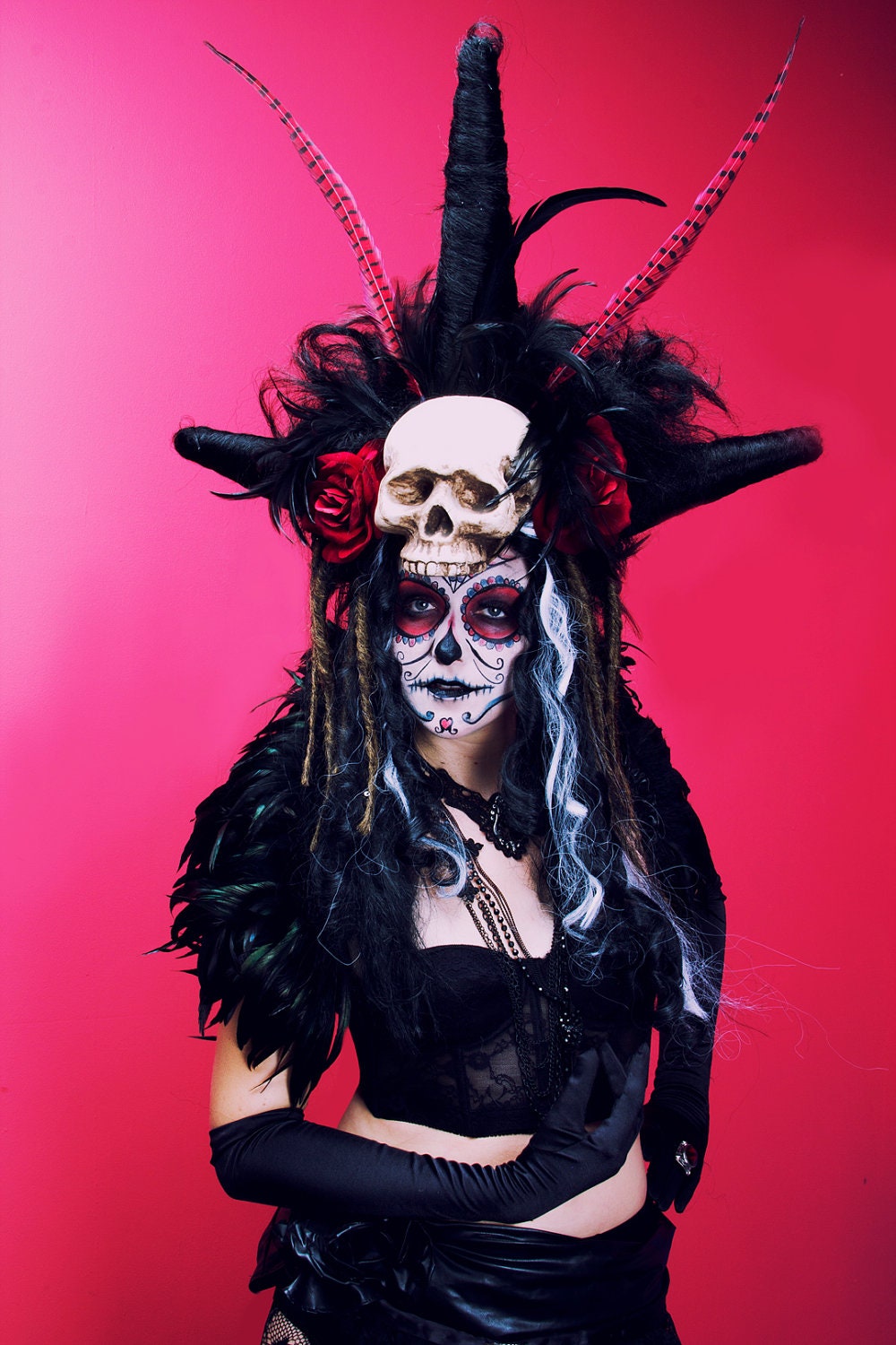 black Day of the Dead tribal skull wig