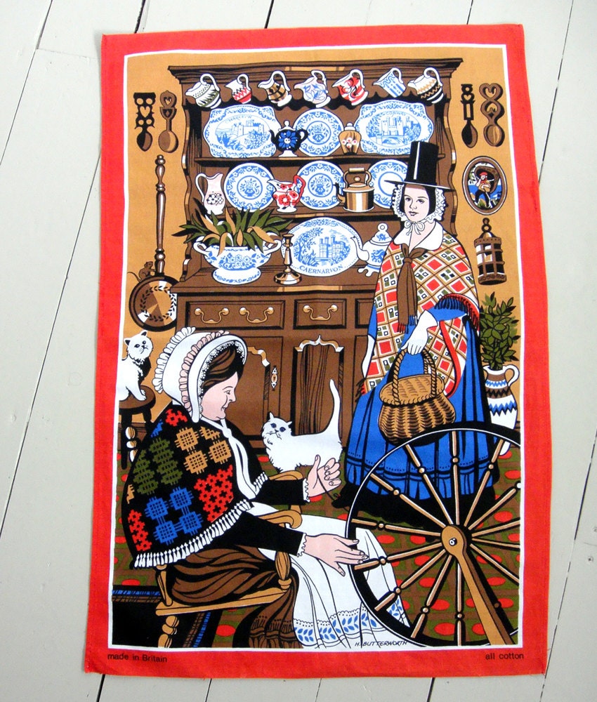 Welsh spinning wheel tea towel