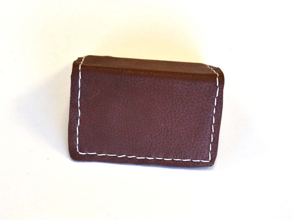 Slim and soft Hand Stitched Deerskin Front Pocket Wallet or Business Card Holder - Chestnut Brown