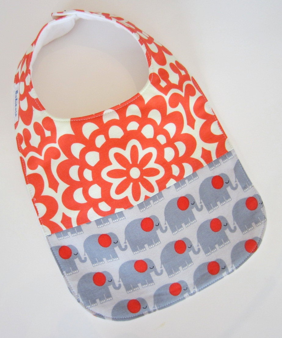 Girls Baby Bib - Elephant Teething Bibs / Soak Proof Flannel Construction / Amy Butler Baby Bib