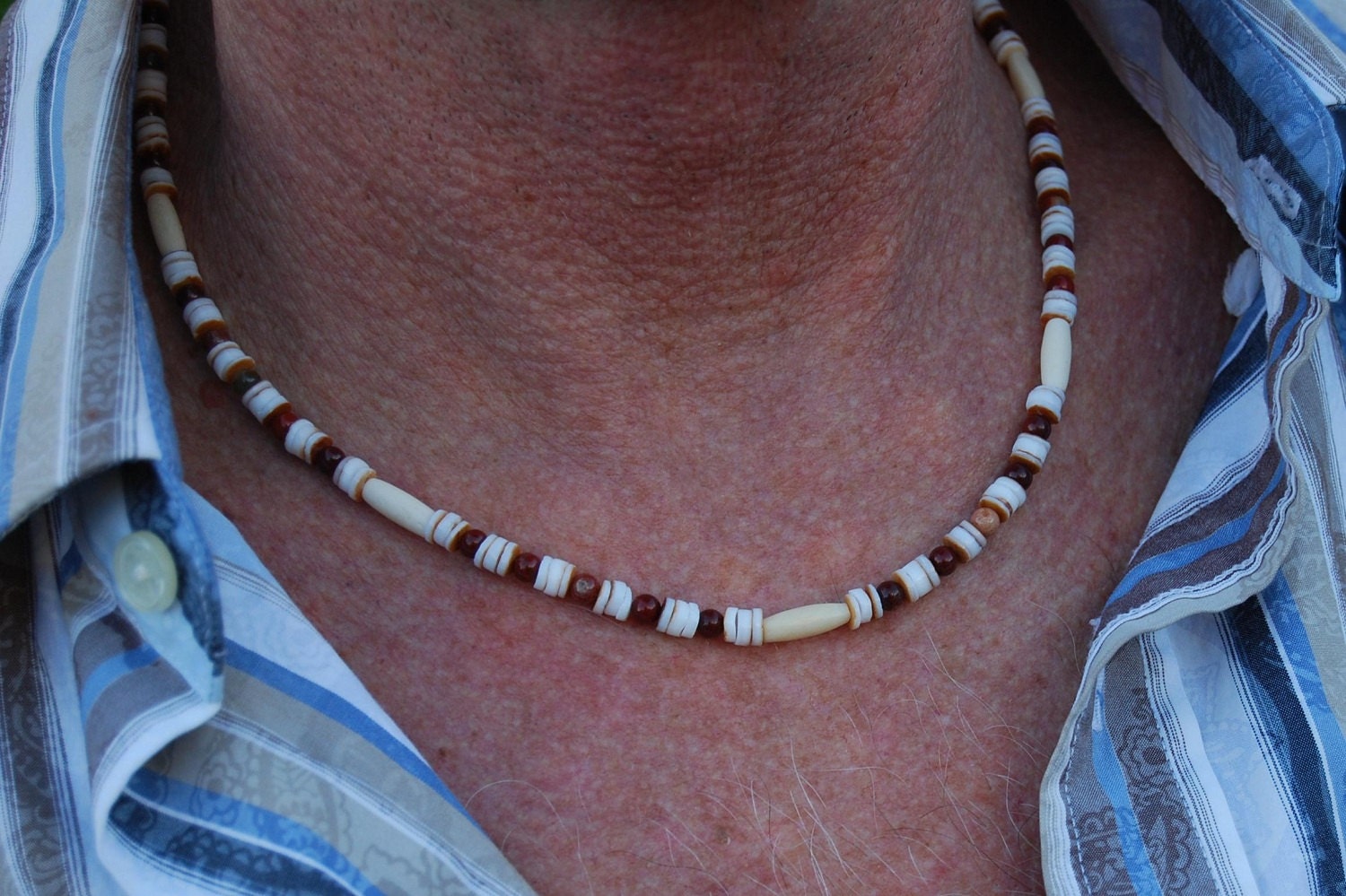 Crimson Tide - 20 In. Necklace - Sea Shell, Jasper & Bone - Handmade Gemstone Jewelry - Male, Female, Unisex, Teens, Adults Gift Under 30