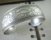 Water lily--- Antique Sterling silver plated brass art nouveau flower adjustable bangle/cuff