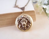 King of the Forest---Vintage brass locket necklace,