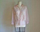 vintage 40/50s sheer blouse - ROSE BUD pink nylon blouse / L