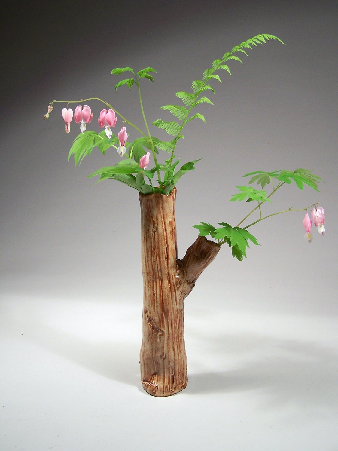 Tree Branch Bud Vase - Handcarved in Brown Stoneware, Glazed Inside and Out