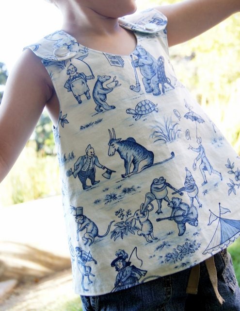 Reversible Pinafore Top - Toile Circus and Blue Bubbles - Last Available - Size 3