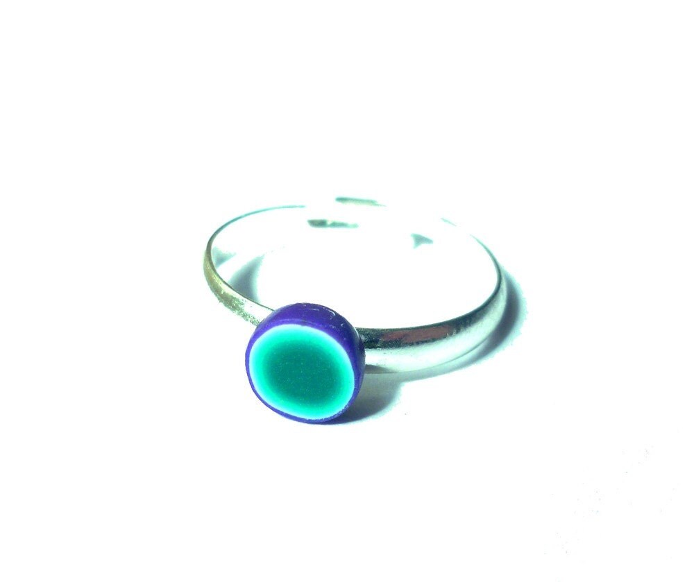 Turquoise Blended Ring Adjustable Size Polymer Clay Small Cute Wearable Art