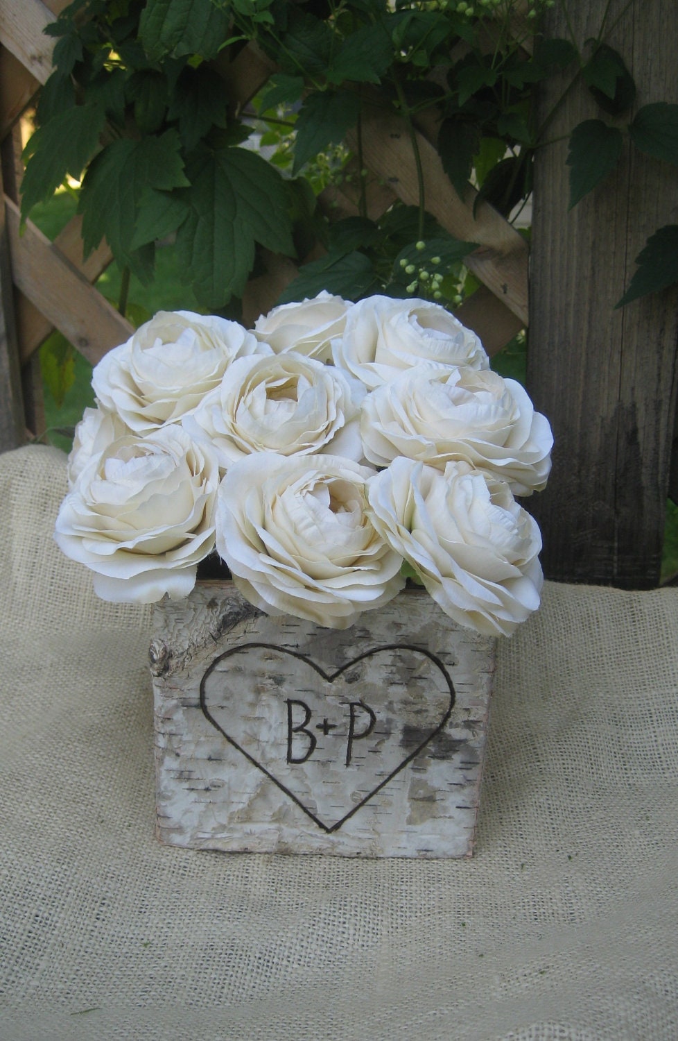 Personalized Natural Birch Bark  Square Vase - Wedding Centerpiece - Home decor- Rustic Wedding- Flower Tablepieces