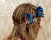 Blue Woodland Butterfly Crown - princess, fairy, renaissance,sapphire,forest