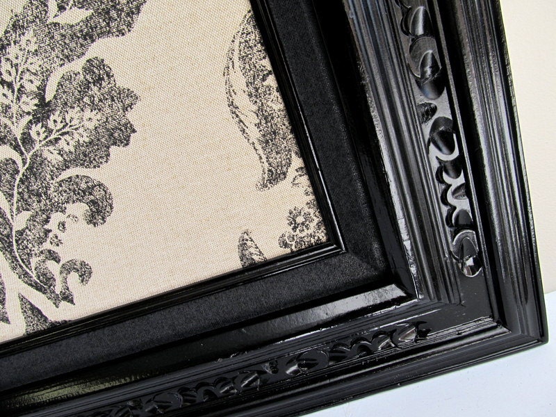 MAGNET BOARD Black Linen Damask Home Decor Hostess Gift French Country Kitchen Memo Board Framed Bulletin Board Wall Decor