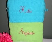 Bride Bridesmaid Personalized Monogrammed Waffle Weave Cosmetic Bags Set of 3 your choice of colors