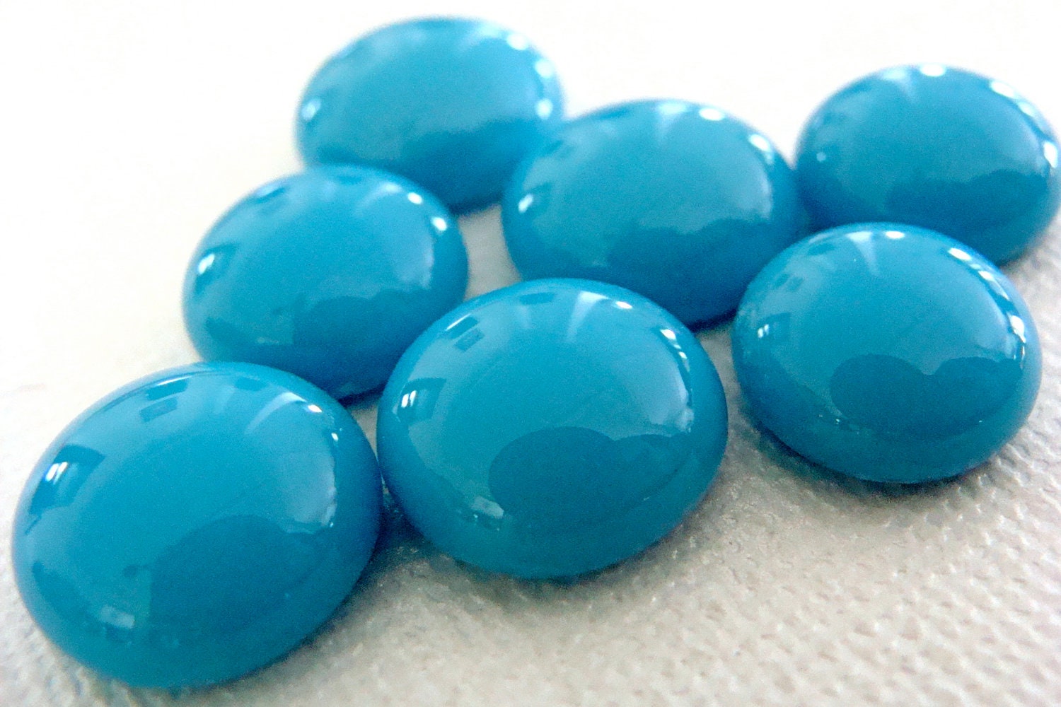 Fused Glass Cabochons 13 mm Turquoise Blue Set of 2