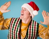 Vintage Polka Plaid Ugly Christmas Sweater Vest, Holiday Spirit