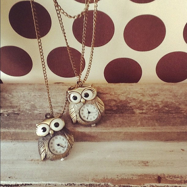Brass Owl Quartz Pocket Watch Pendant Necklace