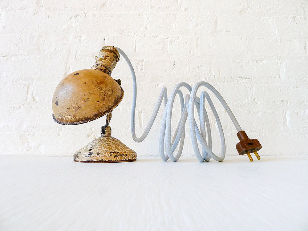 Vintage Industrial Lamp Lighting - Safari Spiral Sconce Clip Clamp Light w/ Pale Blue