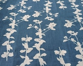 Hand Screen Printed Fabric - Leaf in Blue on Parchment