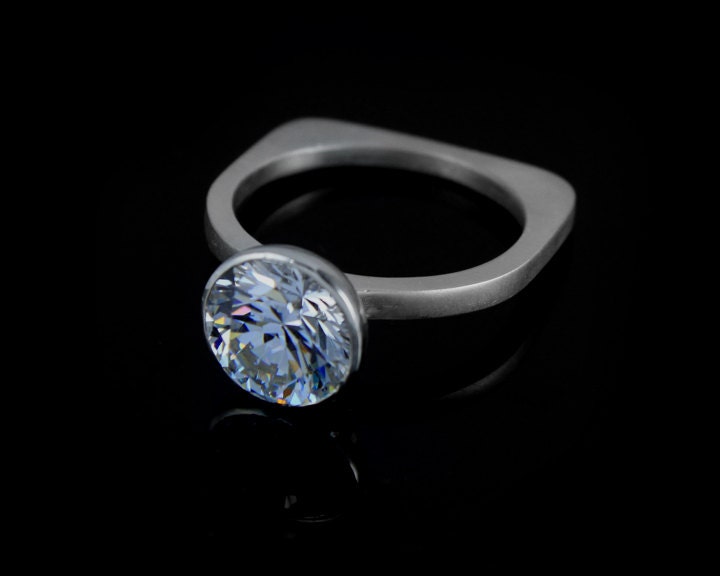sterling silver solitaire ring with synthetic gemstone