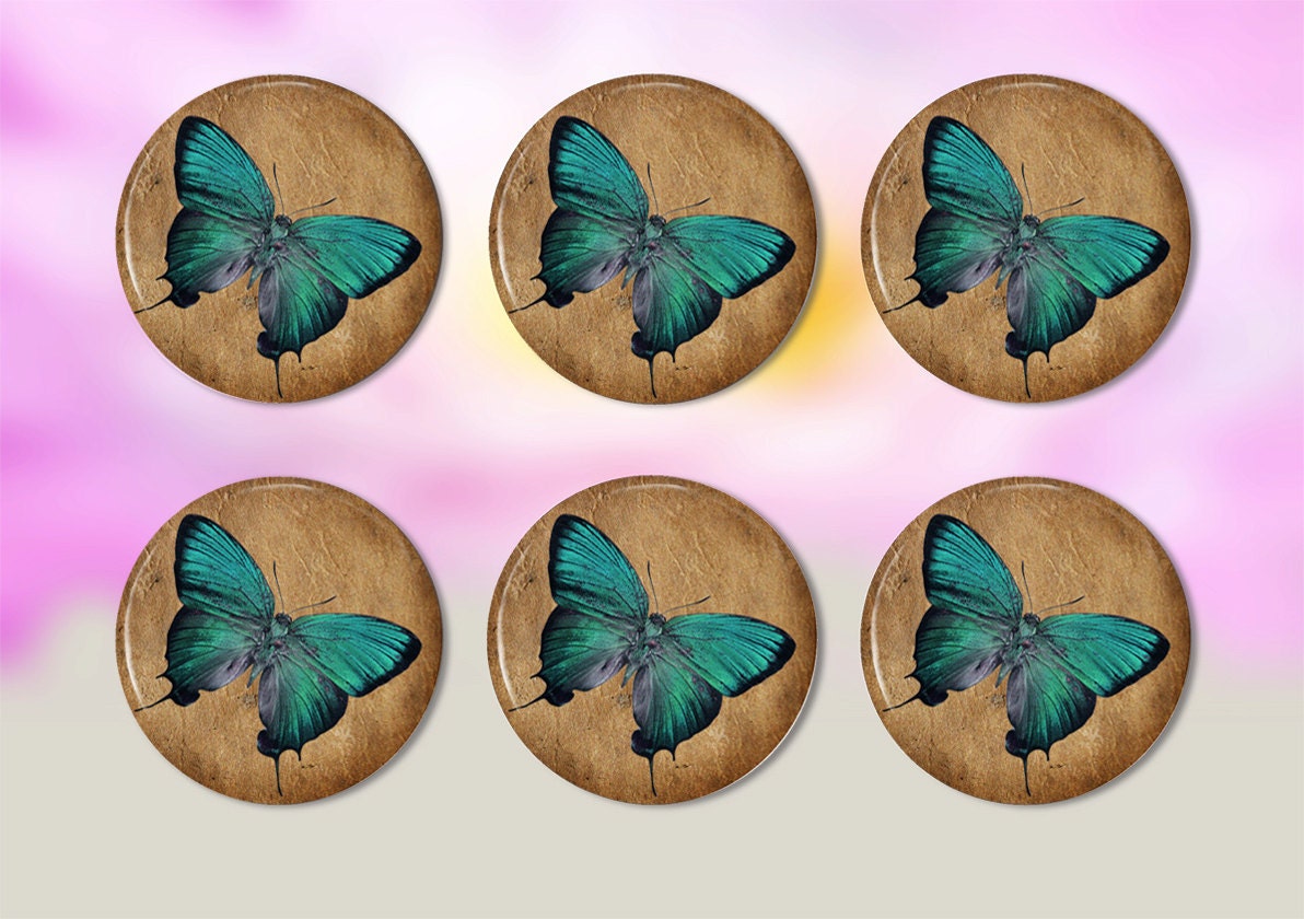 Blue Butterfly Cabochon Epoxy Resin Sticker Handmade Square 1 Inch - 2