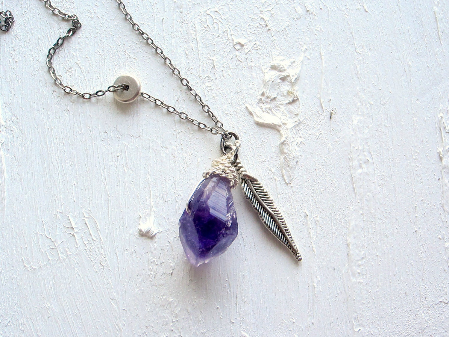 1983 - Purple Amethyst Necklace Raw Gemstone Jewelry Wire Wrapped Necklace Bohemian Tribal Earthy Jewelry - REBELbyFATE