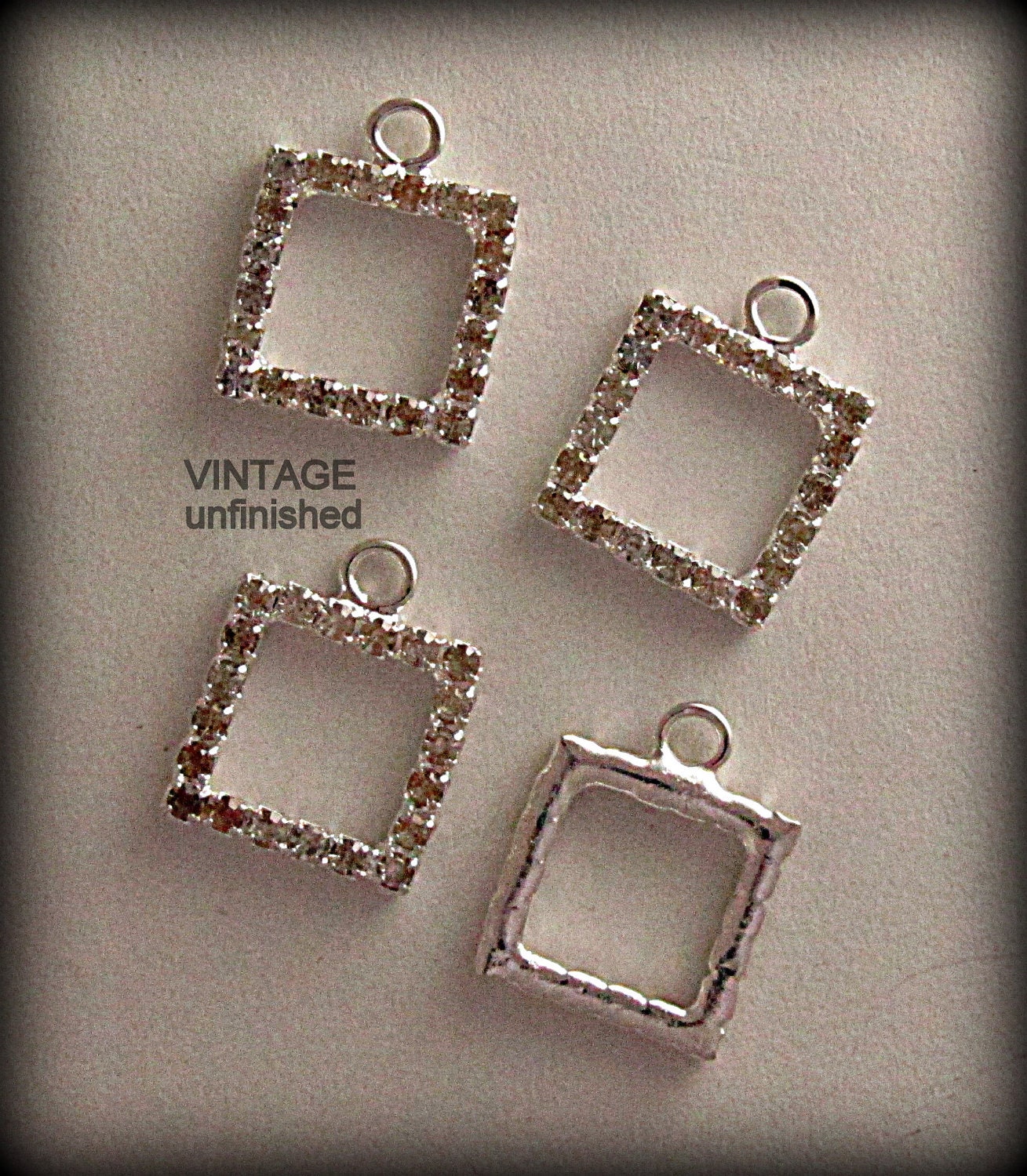 4 -  Vintage 19mm Swarovski  Clear and Golden Shadow Silver Shade Rhinestone Pendants - One Loop