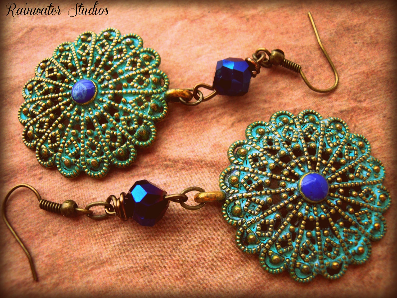 Inspirations of Marrakech-OOAK- Turquoise Patina Medallion Earrings