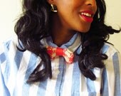 Plaid Knitted Bow Tie in Coral - Quirky Colorful